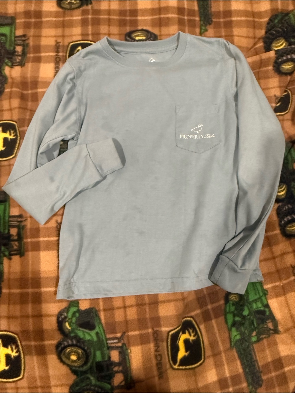 Properly Tucked Kids' Long Sleeve Pocket Tee - Light Blue